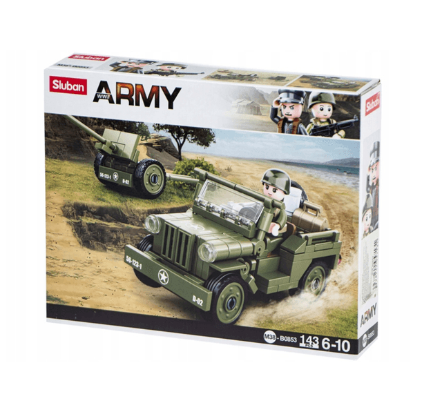 Sluban Army II. világháborús M38-B0853 szövetséges dzsip és légvédelmi ágyú